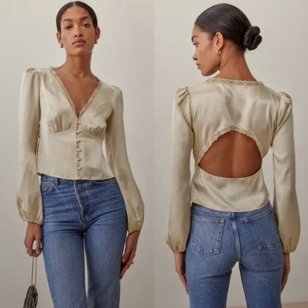 Reformation Silk Lace Blouse Top Size 12